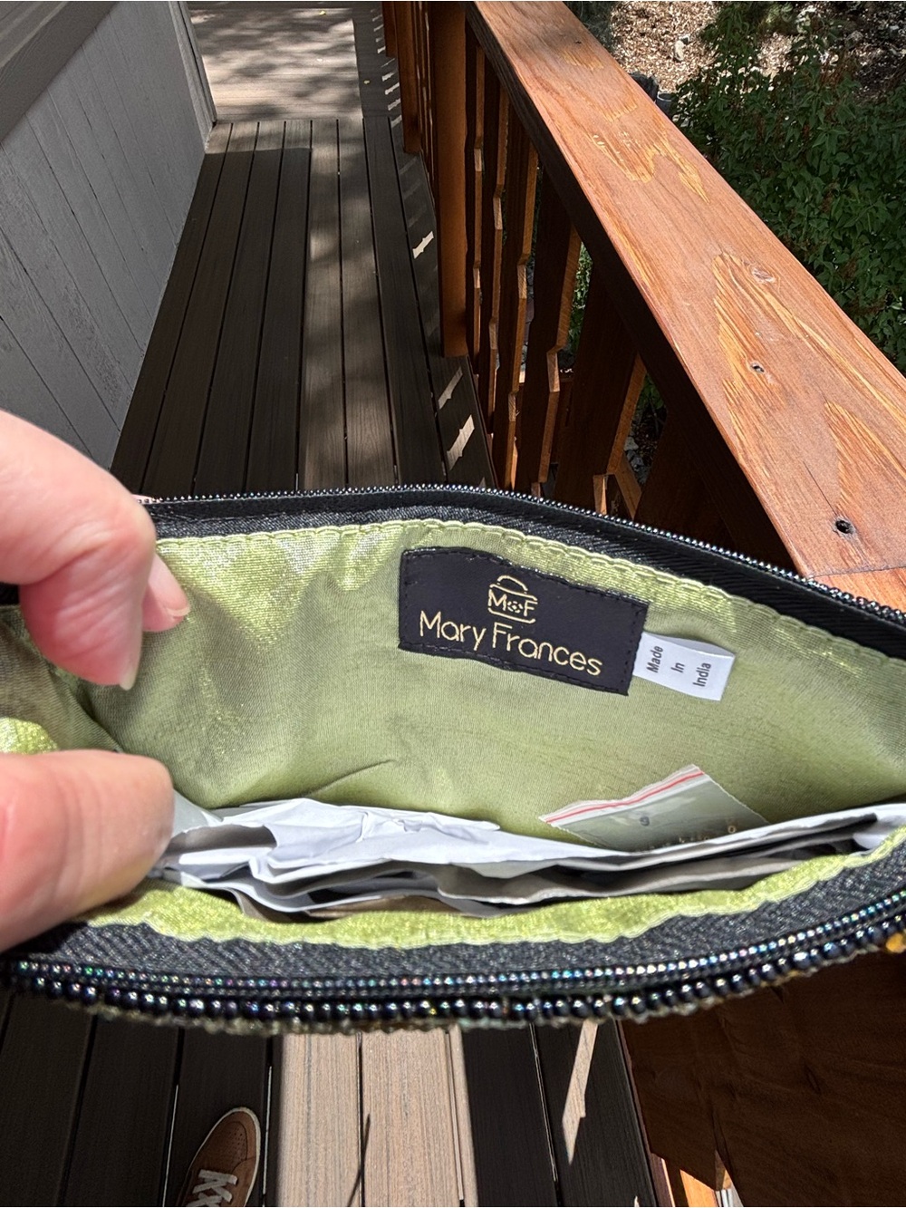 Mary Francis, gorgeous Olive Beaded Floral Crossbody Bag - Picture 7 of 10